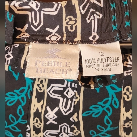 Pebble Beach Pleated Mini Skirt Black W/ Turquoise Blue &Beige Sz 12 Golf Tennis - Picture 3 of 3